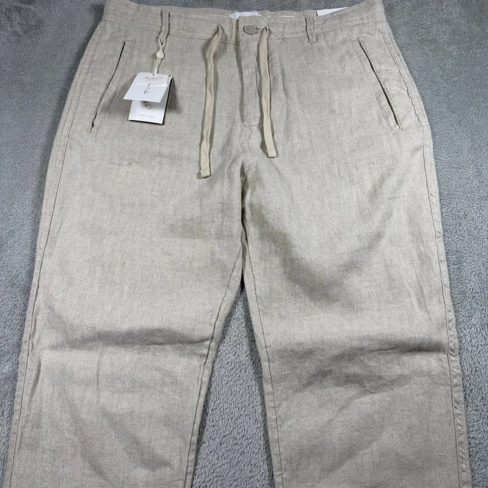 Porter & Ash Linen Blend Pants Mens 32 Beige Slim Fit Drawstring Summer NWT